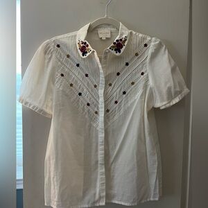 Sezane button-up embroidered cotton blouse